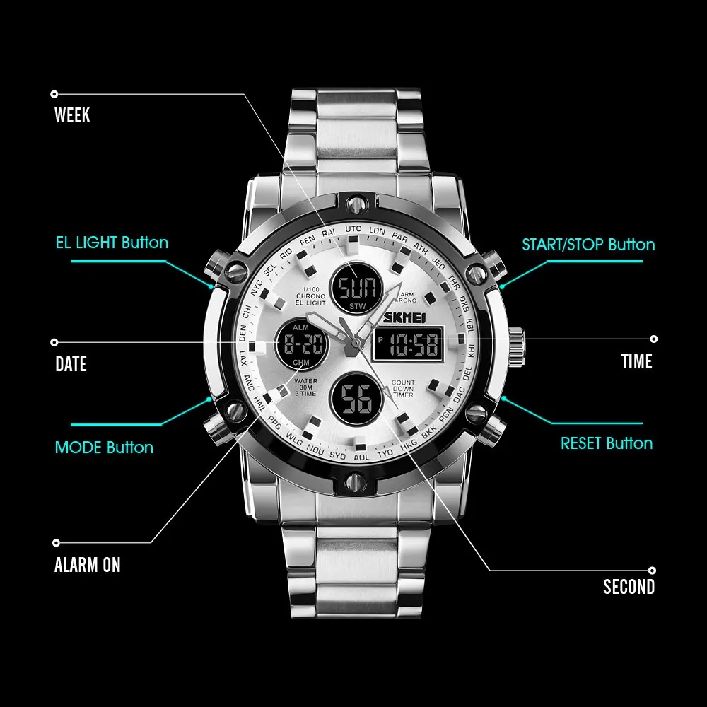 Skmei 1389 3 Time Back Light D - огляд і ціна Gold 6138